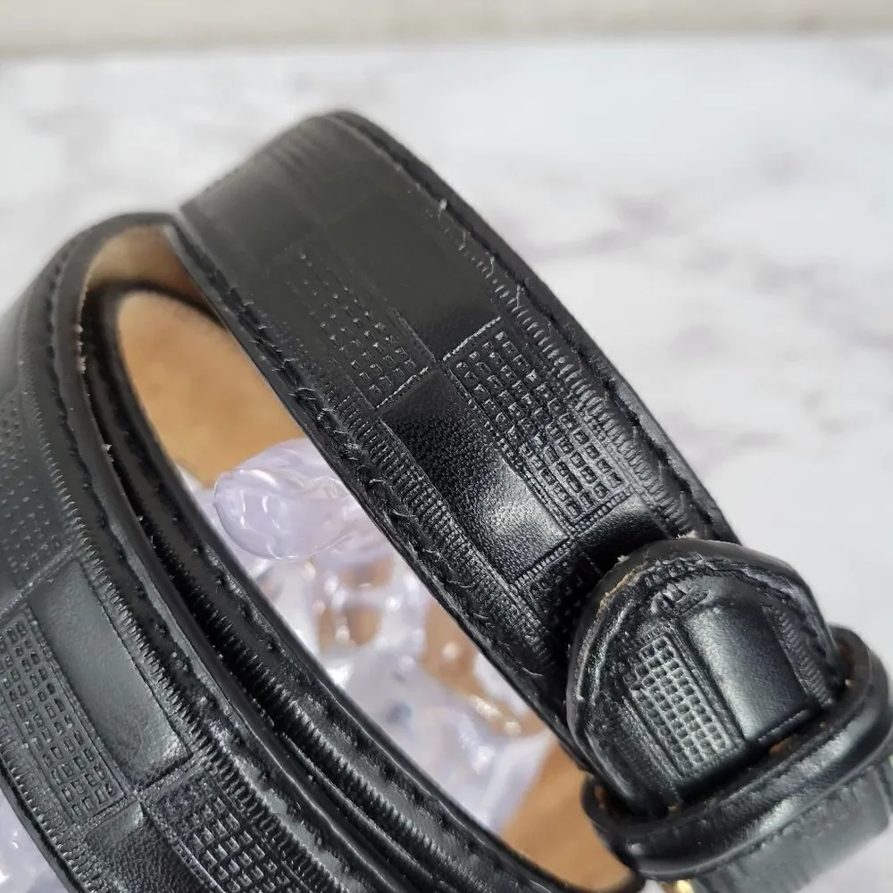 Men's Genuine Leather Black Checker Pattern Belt Brass Buckle Size 40